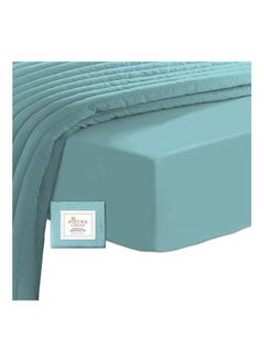 اشتري 100 Long Staple Soft Sateen 400 Thread Count Weave Super King Size Fitted Bed Sheet Cotton Stone Blue 200x200cm في الامارات