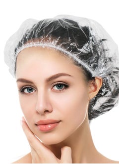 Buy 100PCS Disposable Shower Caps, Plastic Clear Hair Cap Large Thick Waterproof Bath Caps for Women, Hotel Travel Essentials Accessories Deep Conditioning Hair Care Cleaning Supplies in Saudi Arabia