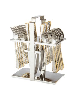 Buy 30 Pieces Stainless Steel Dining Spoon Set With Stand Silver And Gold in Saudi Arabia