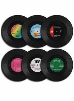 Buy Vinyl Record Coasters 6 Pcs Retro Style Drinks Colorful Decoration for Home Office Bar Funny House Warming Gift Music Lovers Set in Saudi Arabia