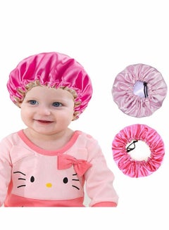اشتري 2 Pieces Satin Bonnet Kids Satin Bonnet Night Sleep Caps Adjustable Double Layer Sleeping Hats Showering Caps for Kids Girls Toddler Children Baby في الامارات