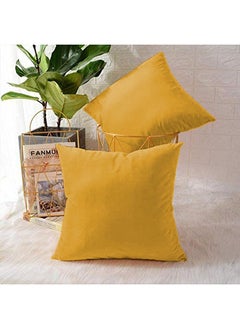 اشتري Set of 2 Pieces Square Soft Velvet Decorative Cushion with Solid Design and Attractive Colors 45x45 cm - Gold في السعودية