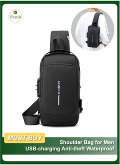 Buy USB-charging Anti-theft Waterproof Shoulder Bag for Men, Lightweight Stylish Sling Chest Bag, Suitable for Sports&Motorcycle&Everyday Use (31x16x9cm, Black) in UAE