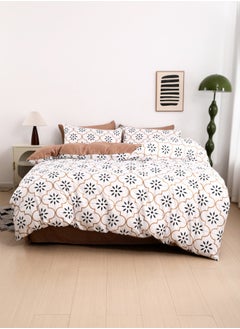 Buy 6 piece duvet cover set modern tile print bedding set white. in UAE