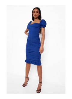 Buy Puff Sleeve Cup Detail Midi Dress in UAE