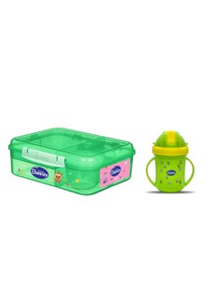 Buy Bubbles Hero 4-Compartment Leak-Proof Lunch Box + Bubbles cup with straw green in Egypt