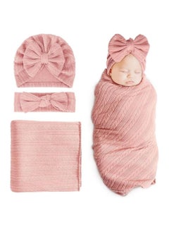 Buy Newborn Swaddle Set with Matching Hat and Headband, Receiving Headband Blankets Muslin Baby Swaddle Blankets Stretchy Baby Blankets for Girls and Boys in Saudi Arabia