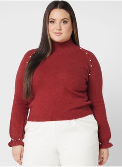 Buy Pearl Detail Turtle Neck Sweater in Saudi Arabia