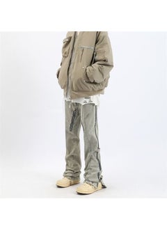 Buy Autumn Mens Vintage Wash Zipper Detail Flared Jeans Mud yellow in Saudi Arabia