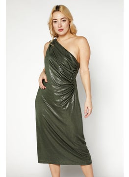 اشتري Women Metallic Midi Casual Dress, Olive/Metallic في السعودية