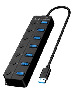 Buy Powered USB Hub 3.0, 7 Ports USB Charging Extender Data Hub Splitter Extension, with Individual Switches and Lights for Laptop, PC, Computer, USB Devices Super Compatible, 5Gbps Data Transfer Speed in Saudi Arabia