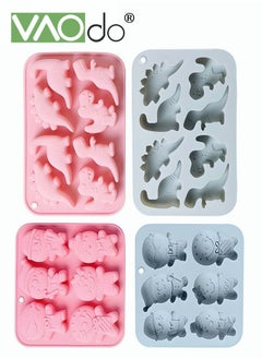 Buy 4PCS Silicone Cake Mold Gingerbread Dinosaur Shape Chocolate Biscuit Pudding Jelly Handmade Soap Candle Mold in UAE