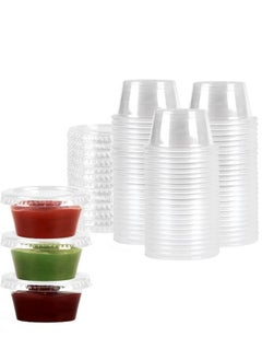 Buy [100 Cups] Souffle Cups (Clear) 2 oz with Tight Lids – Small Shot Cups for Portion Control – Sauces – Dips & Salad Dressings. Strong Seal, Durable & Spill-Free. in UAE