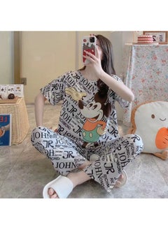 اشتري Satin Pajamas Cute Pijama Nightie Sleepwear Fall Home Clothes Tops and Pants Women's Silk Pajamas Mickey Mouse Pajama Set Women في الامارات