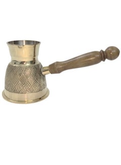 Buy Brass Turkish Coffee Warmer Turkish Coffee Pot with Wooden Handle Gold 12 Centimeter in Saudi Arabia