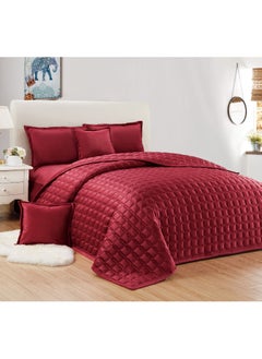 Buy 4 Pieces Solid Color Comforter Set For All Season Single Size 160 X 210 Cm Velvet Bedding Set Classic Double Side Square Stitched Design Red in Saudi Arabia