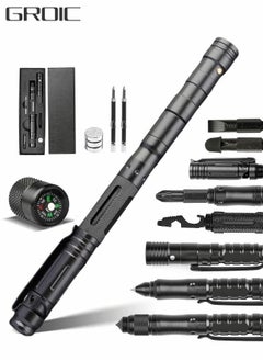 اشتري 13 IN 1 Tactical Pen Multitool Pen Gear EDC Survival Pen LED Flashlight Multitool Pen Cool Gadgets with Compass, window hammer, flint, screwdriver, whistle, etc في السعودية