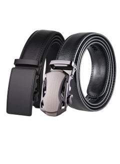 اشتري Men's Belt, Leather Ratchet Dress Belt, Belt Adjustable Sliding Buckle, Automatic Buckle (2 PCS) في الامارات