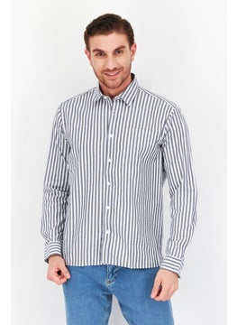 اشتري Men Regular Fit Striped Long Sleeve Casual Shirt, Grey/White في السعودية