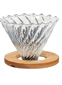 Buy V60 Glass Coffee Dripper With Wooden Base Clear 500ml in Saudi Arabia