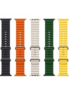 Buy Pack Of 5 PCS Replacement Apple Watch Ultra Ocean Silicone Band Strap Compatible with 49MM 45MM 44MM 42MM For All Series in UAE