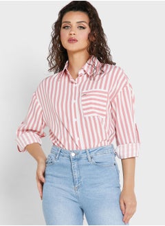 Buy Zip Pocket Detail Striped Shirt in Saudi Arabia