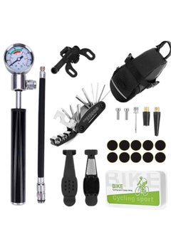 Buy Bike Tire Repair Kit,Bicycle Tire Patch Puncture Repair Fix Tools With16 in 1 Multi-Function Tool, 210 PSI Gauge Pump and Bicycle Saddle Work Bag in UAE