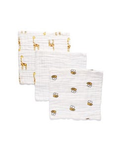 اشتري Muslin Face & Burp Cloth 100% Organic Cotton Set of 3 Yellow Creatures في الامارات