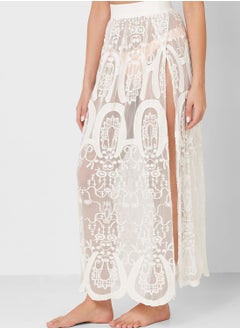 Buy Lace Slit Detail Coverup Skirt in UAE