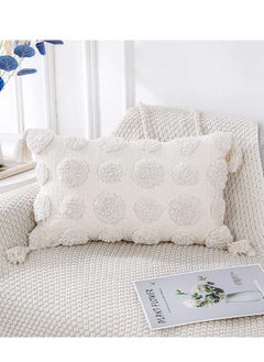 Buy Pillow Covers of White Tufted Throw, with Tassel 12x20 inch, Soft Cream Chenille Decorative Lumbar Cushion Case Pillowcase for Couch Sofa Bedroom Living Room Farmhouse in Saudi Arabia