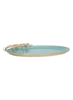 اشتري Sepia Tree Oval Platter, Turquoise & Gold – 40x4 cm في الامارات