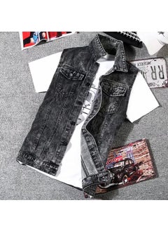 Buy Mens Vintage Denim Vest Casual Layered Autumn Double pocket black and gray in UAE