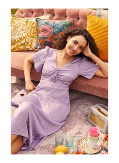 Buy Lilac Spot Satin  Sleeve Midi Dress in UAE