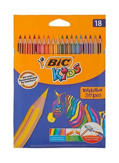 اشتري BIC Kids Evolution Stripes Colouring Pencils, Easy to Sharpen, Assorted Colours (Pack Of 18) في الامارات