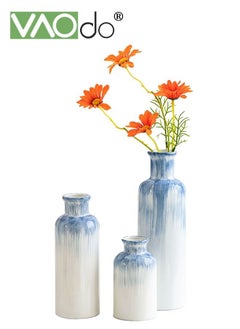 Buy 3PCS Blue Ceramic Vases Waterproof Blue Small Vase Farmhouse Country Blue Vases Home Decor, Living Room Decoration Table Decoration Fireplace Decor and Entrance Decoration Centerpieces in UAE