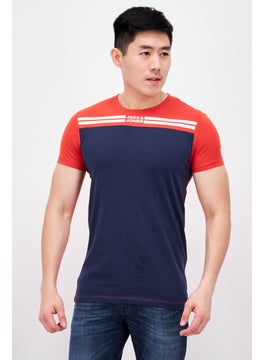 اشتري Men Crew Neck Short Sleeve Brand Logo T-Shirt, Red/Navy Combo في الامارات