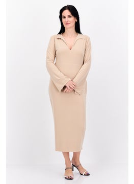 Buy Women Curve Plain Midi Dress, Beige in UAE