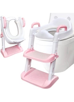 Buy Potty Training Seat with Step Stool Ladder for Kids, Anti-Slip and Detachable Soft Pad, Toddler Toilet Training Seat with Height Adjustable Wide Steps and Safety Handles(Pink) in Saudi Arabia