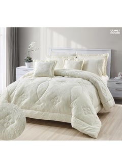 Buy 8-Piece Double Comforter Set Microfiber King Size 240x260 cm Beige in Saudi Arabia