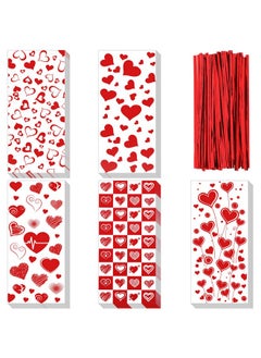 اشتري 125 Pieces Valentine Candy Bags Valentine Cellophane Bags Valentines Favor Treat Goodies Bags With 200 Pieces Twist Ties For Valentine Party Supplies في الامارات