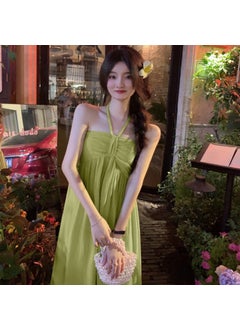 Buy Green Halter Neck Maxi Dress for Petite Beach Vacation Picture color in UAE