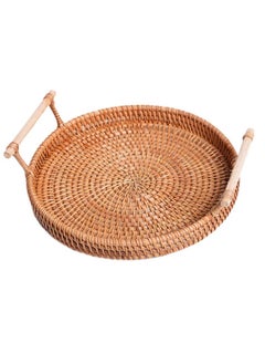 اشتري Rattan Serving Tray Round Rattan Storage Tray with Handles for Home Restaurants Wedding Handcrafted Breakfast Drinks Snack Food Coffee Bread في الامارات