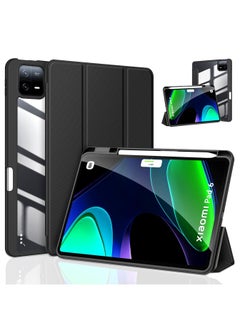 Buy Protective Cover Suitable for  Xiaomi Pad 6 11 Inch Soft TPU Air Cushion Edge Bumper with Foldable Stand Clear Hard PC Case, for Xiaomi Pad 6 Pro with Fashionable Smart Trifold Stand Case in Saudi Arabia