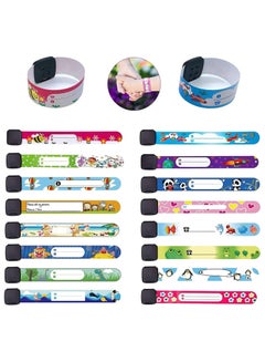Buy Kids Safety ID Wristband, Cartoon Pattern Adjustable and Waterproof Bracelet Reusable Boys and Girls Outdoor Activities Anti-Lost Identification Bracelet Information Band (16 pieces) in Saudi Arabia