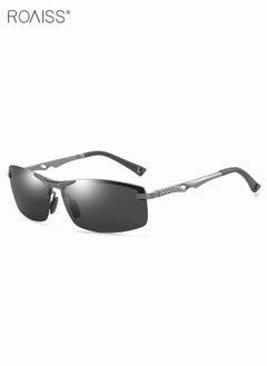 Buy Men's Polarized Rectangular UV400 Sunglasses Fashion Aluminum Magnesium Alloy Semi-Frame Glasses for Driving Travel Fishing (Gun Color, Black Gray) in Saudi Arabia