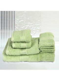 Buy 6 Pcs Events Dyed Towel Set 550 GSM 100% Cotton Terry Viscose Border 1xBath Towel 75x145cm 1xHand Towel 50x90cm 2xBaby Towel 30x50cm & 2xFace Towel 33x33cm Green Color in UAE