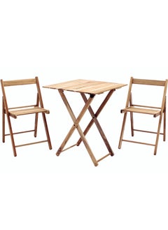 اشتري Brazil Potenza 3 Pieces Foldable Table and Chairs Set in Teak Wood With Natural Finish, Made In BRAZIL في الامارات