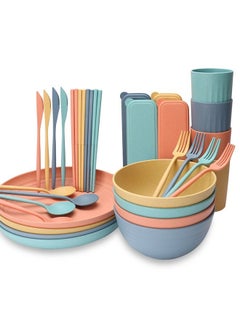 اشتري 32-Piece Set of Wheat Straw Bowl, Cup and Plate Tableware Set في السعودية