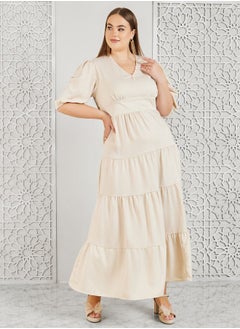 Buy Plus Satin Button Detail Tiered Maxi Dress in Saudi Arabia