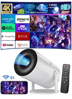 اشتري Mini Portable Projector 5G Wifi BT 5.2 Android 11, Projector 4K 1080P Full HD Support 260 ANSI 270° Rotatable HDMI  Mirror Screen في السعودية